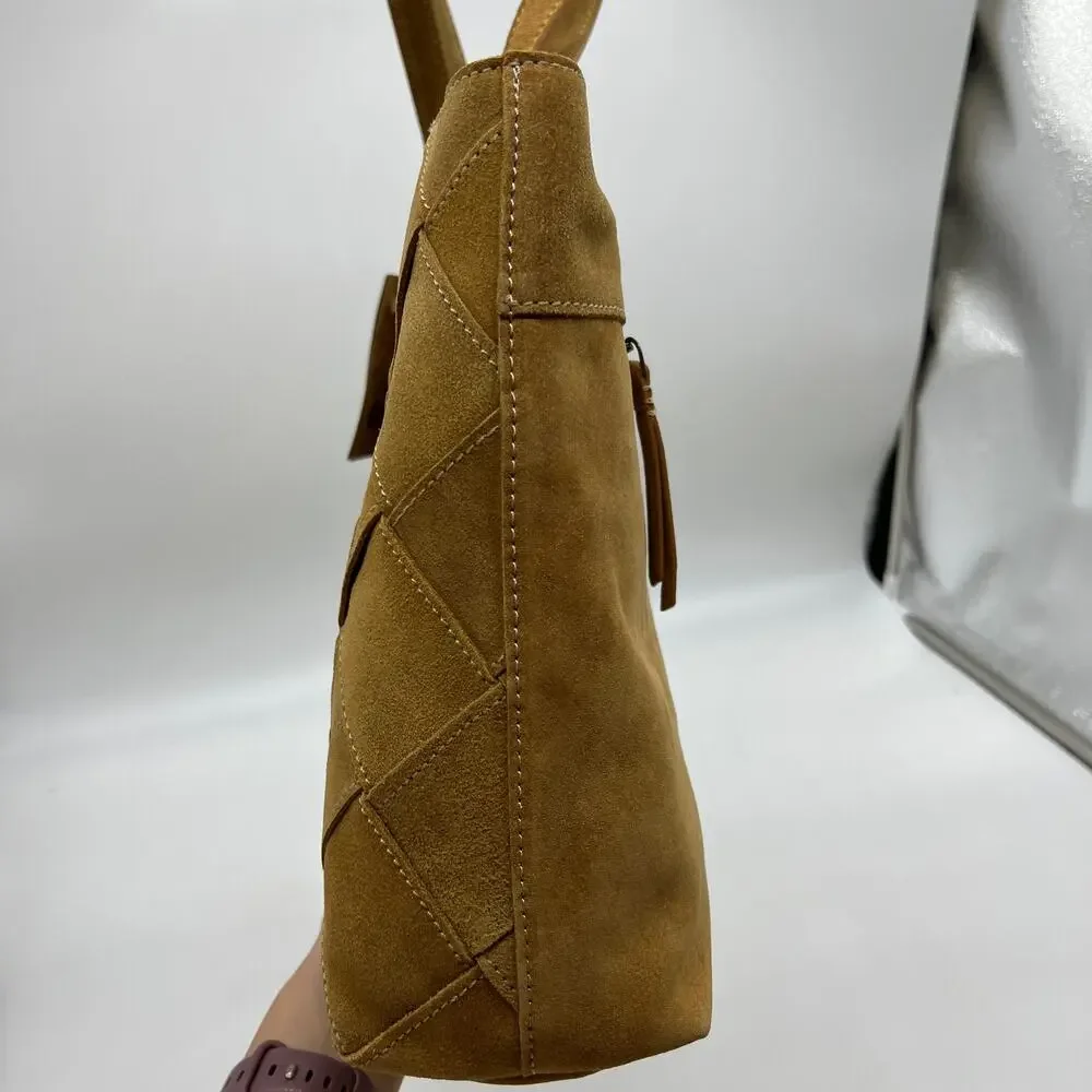 American Leather Co. Women Handbags Mercer Suede Woven Tote Cafe Latte Brown